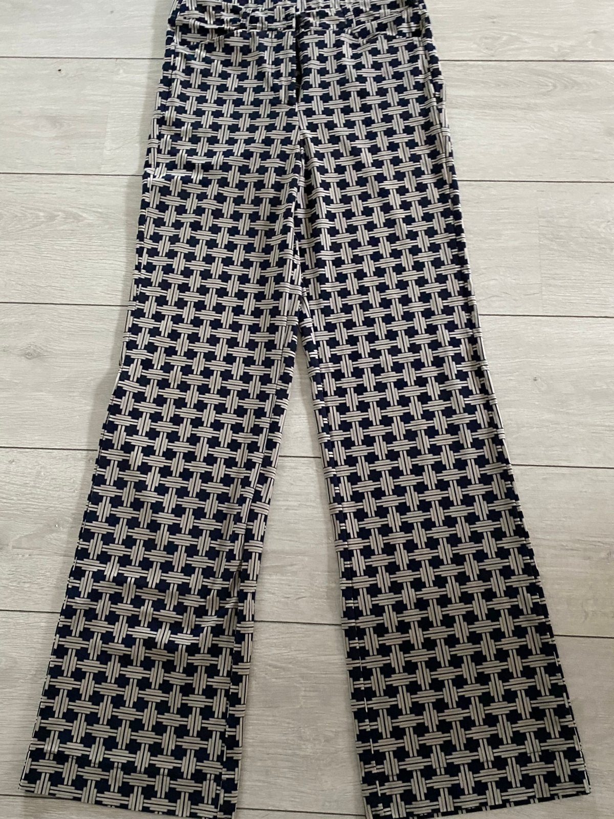 Studio Anneloes broek donkerblauw/creme met steekzakjes, Blauw, Ophalen of Verzenden, Zo goed als nieuw, Maat 34 (XS) of kleiner
