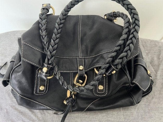Francesco Biasia luxe Italiaanse zwart leren handtas, Verzenden, Gebruikt, Zwart, Handtas