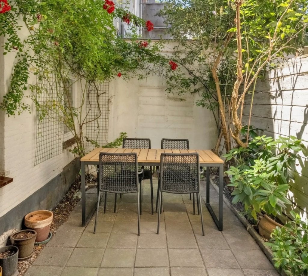fonQ Current tuinset – tafel + 4 stoelen – €150, Ophalen, 4 zitplaatsen, Gebruikt, Tuinset