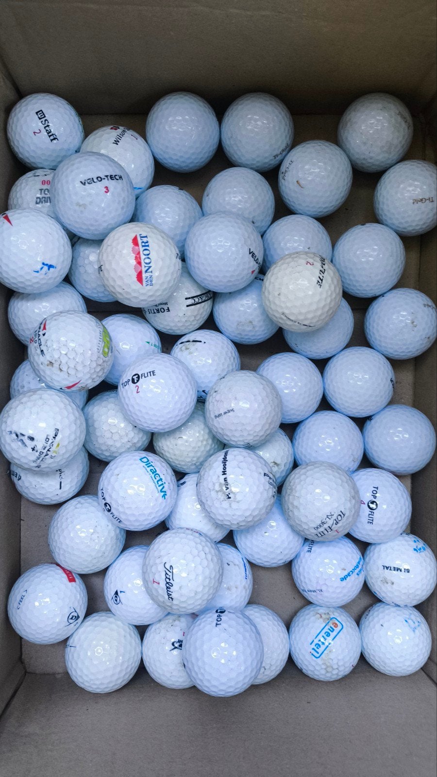 60 golfballen diverse merken, Ophalen of Verzenden, Gebruikt, Bal(len), Overige merken