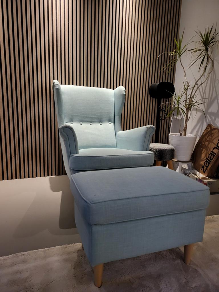 .::Ikea Strandmon fauteuil met voetenbank (mint), Huis en Inrichting, Fauteuils, Ophalen, Zo goed als nieuw, 75 tot 100 cm, 50 tot 75 cm