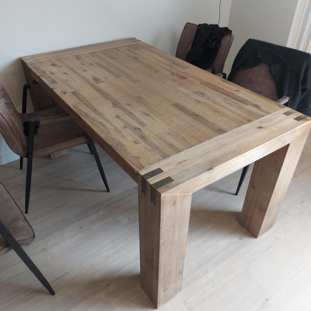 Eettafel 90 x 160 cm., Ophalen, Gebruikt, Teakhout, 50 tot 100 cm