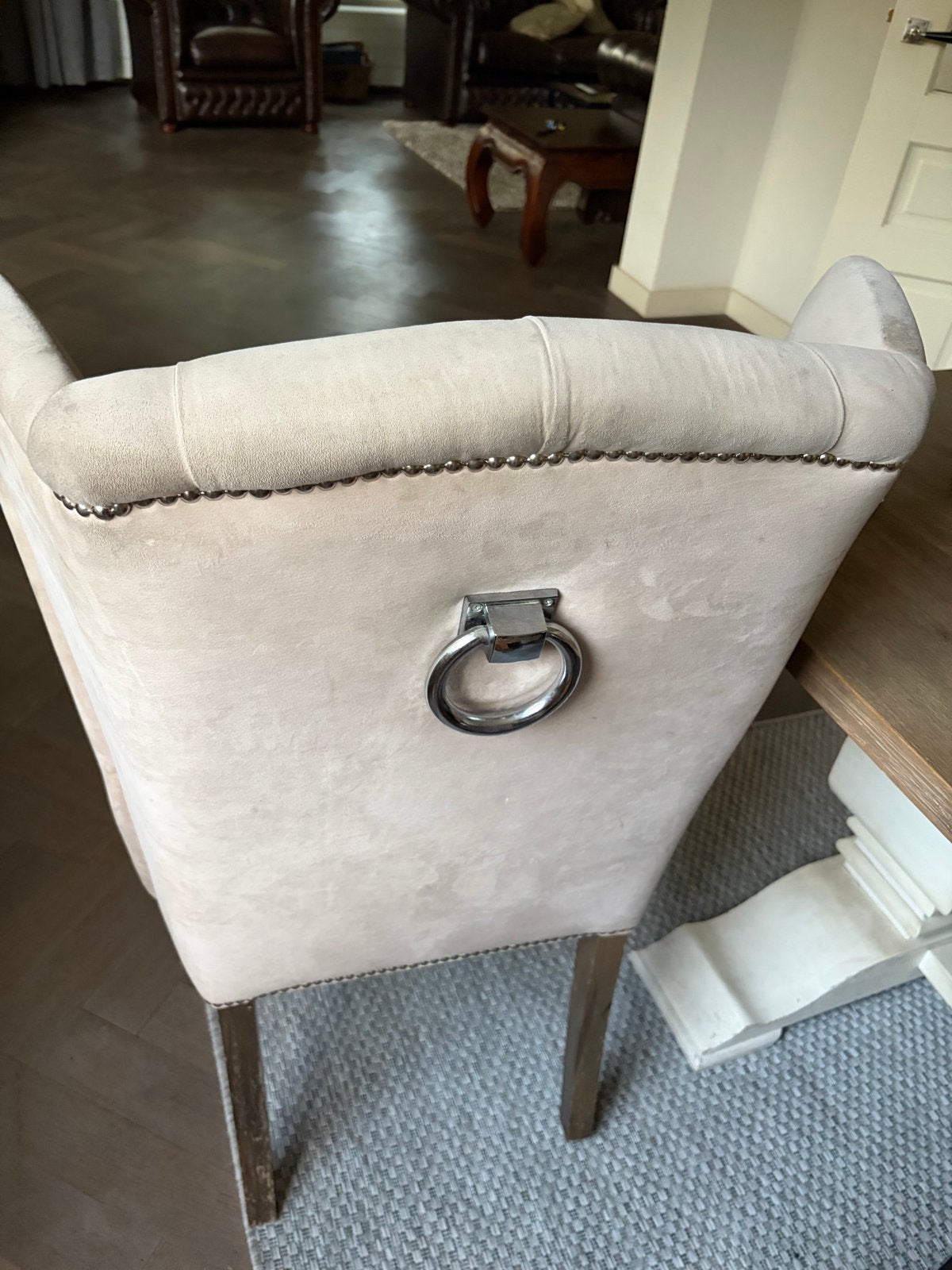 Set van 4 gestoffeerde eetkamerstoelen met ring, Huis en Inrichting, Stoelen, Gebruikt, Overige kleuren, Klassiek, Ophalen of Verzenden