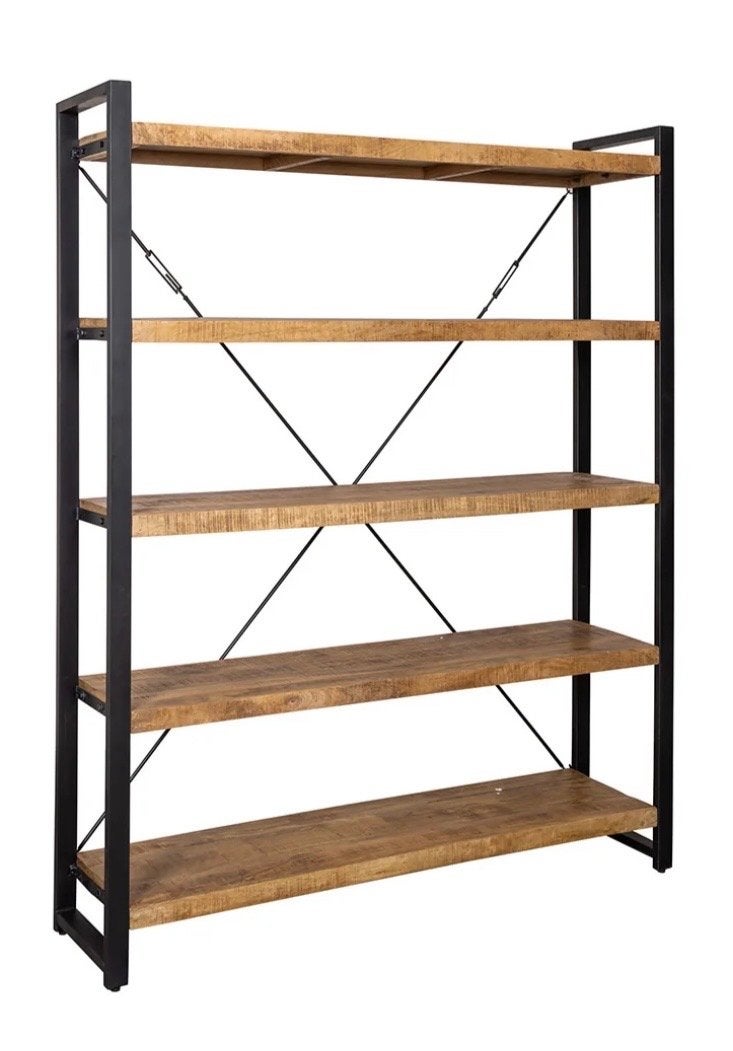 Industriële Boekenkast Mangohout en Metaal, Ophalen, Met plank(en), Gebruikt, 100 tot 150 cm