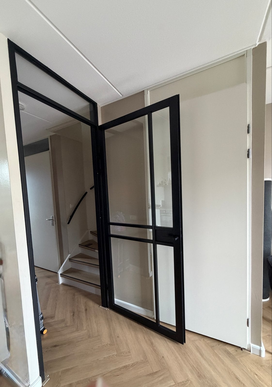 Zwarte stalen binnendeur met glas e, 80 tot 100 cm, 215 cm of meer, Binnendeur, Ophalen of Verzenden