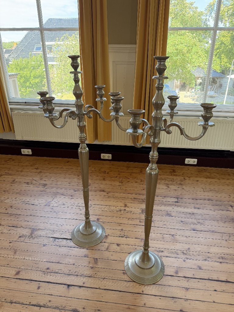 Grote vintage vloerkandelaars – set van 2, Ophalen, Koper of Brons