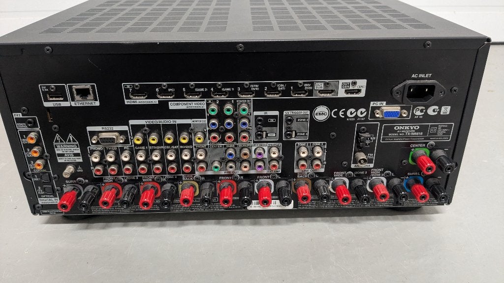 Krachtige Onkyo TX-NR818 Home Cinema receiver SpotifyConnect, 7.1-systeem, 70 watt of meer, Zo goed als nieuw, Overige spelers