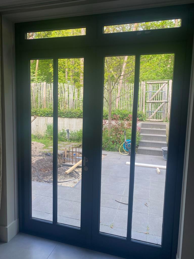 2 x Dubbele tuindeuren met glas en bovenlicht, Ophalen, Deurkozijn, 225 cm of meer, Zo goed als nieuw
