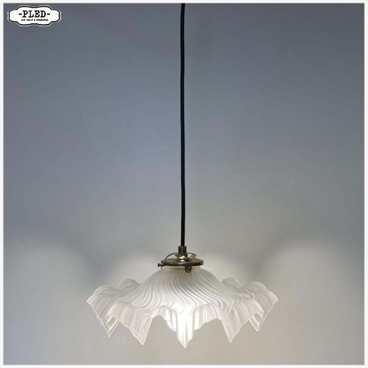 Sierlijke vintage glazen hanglamp Frankrijk Lamp, Gebruikt, Glas, Nb, Nb