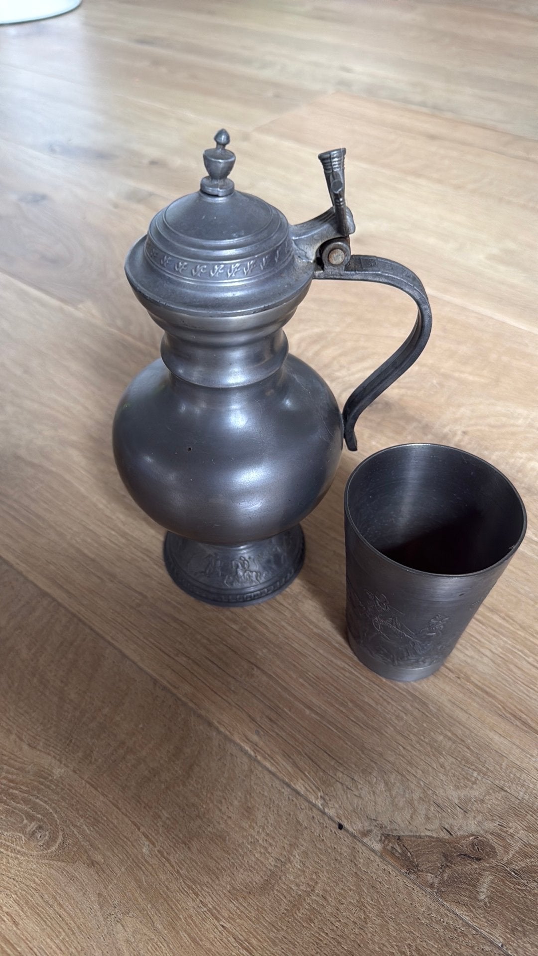 Antieke Tinnen WijnKaraaf - Zinn Rein met  tinnen beker, Antiek en Kunst, Antiek | Tin, Ophalen of Verzenden