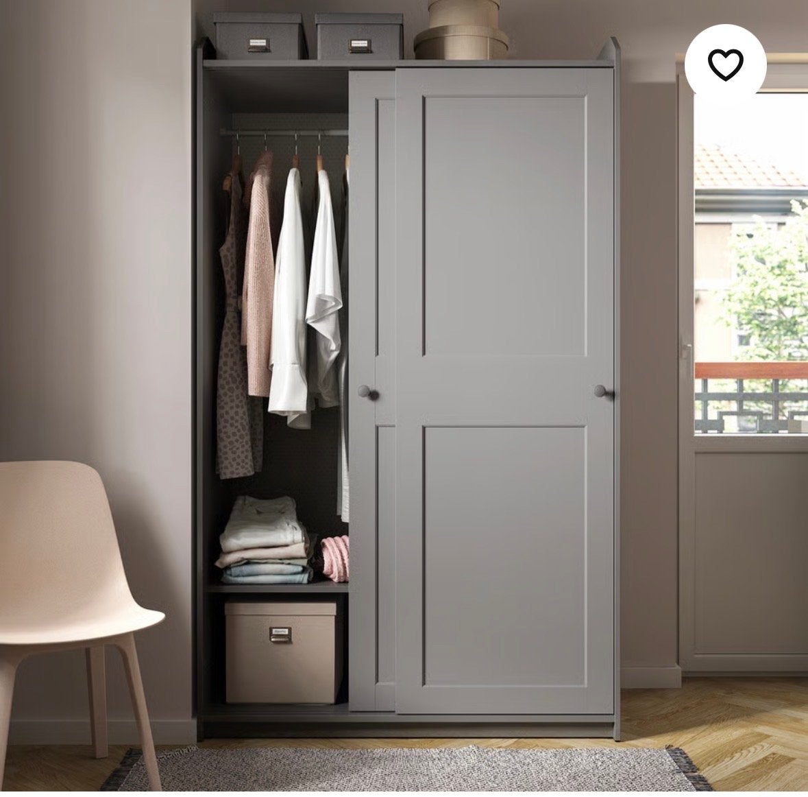 Ikea Hauga antraciet kledingkast met schuifdeuren, Ophalen, Met plank(en), 100 tot 150 cm, Zo goed als nieuw