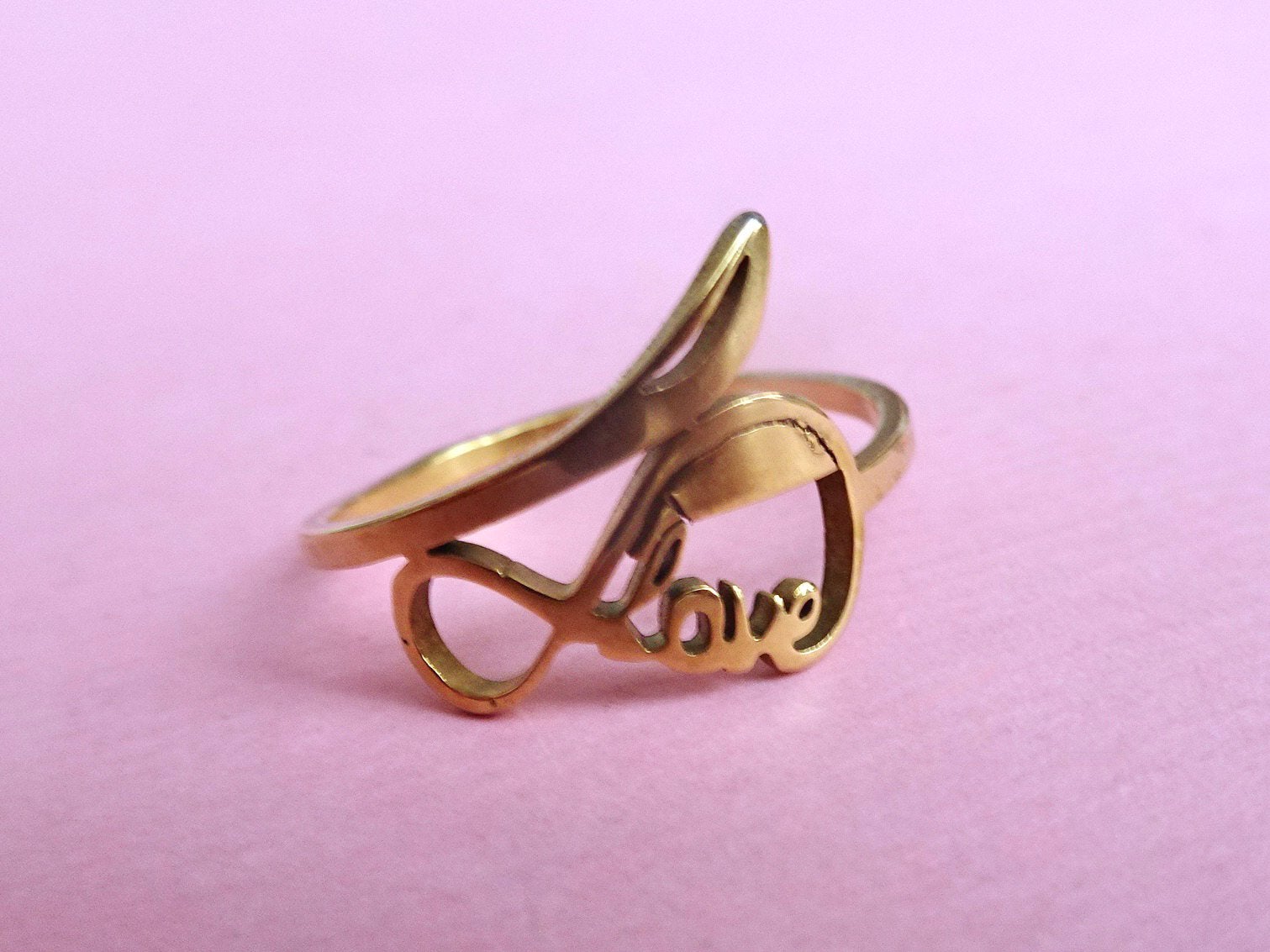 jwg Vintage 60s 70s Love design liefde letters ring goud klr, Verzenden, Overige materialen, Oorbellen