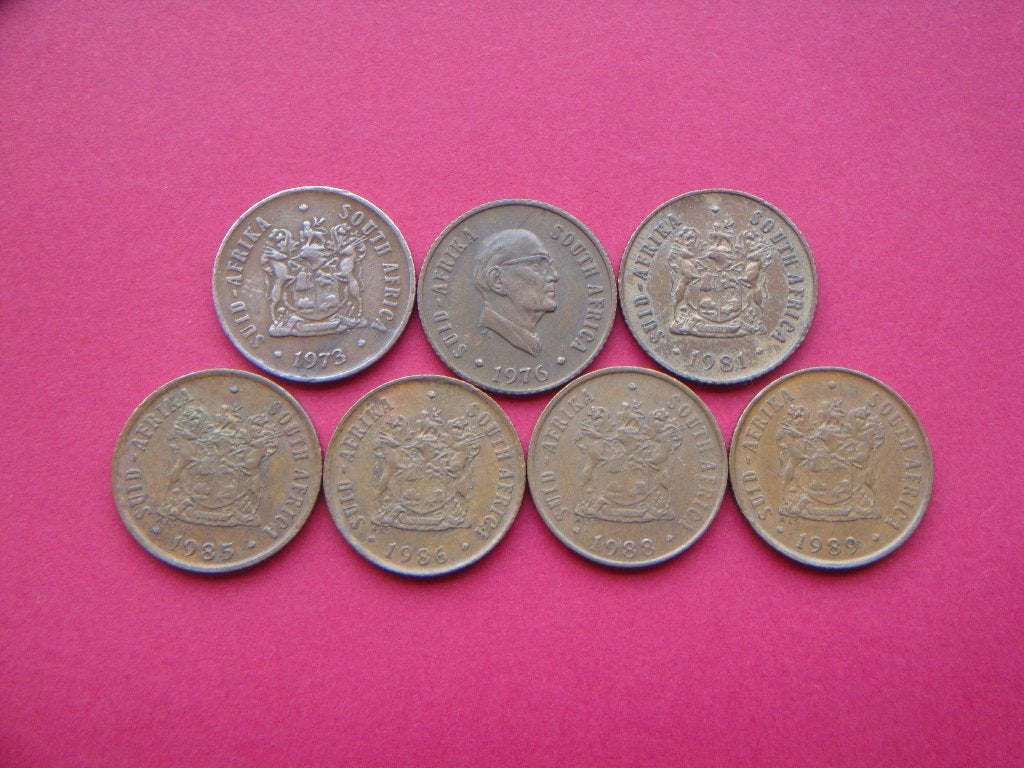 Kavel Zuid-Afrika setje munten 1 Cent 1973 / 1989., Verzenden, Zuid-Afrika, Setje