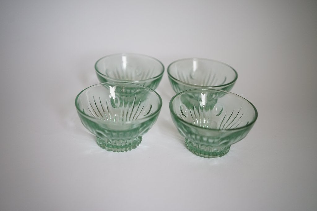 Persglas Art Deco kommetjes 4x dessert schaaltje lichtgroen, Antiek en Kunst, Ophalen of Verzenden