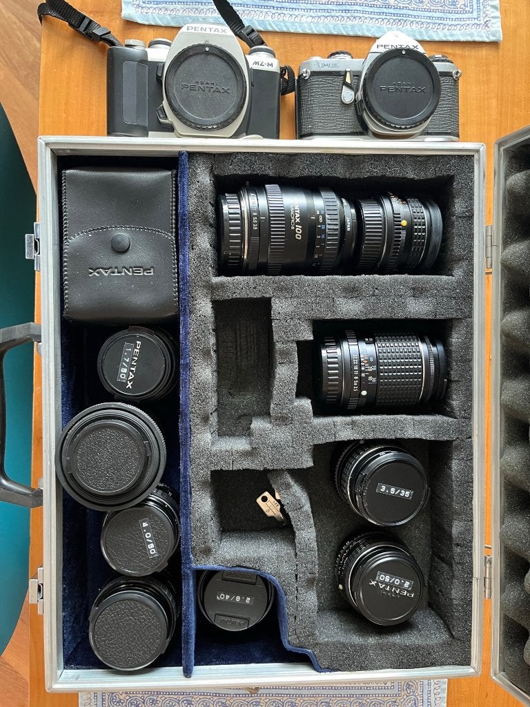 Pentax lenzen, Pentax ME body, Pentax MZ-M body, flitser, Ophalen, Gebruikt, Spiegelreflex, Pentax