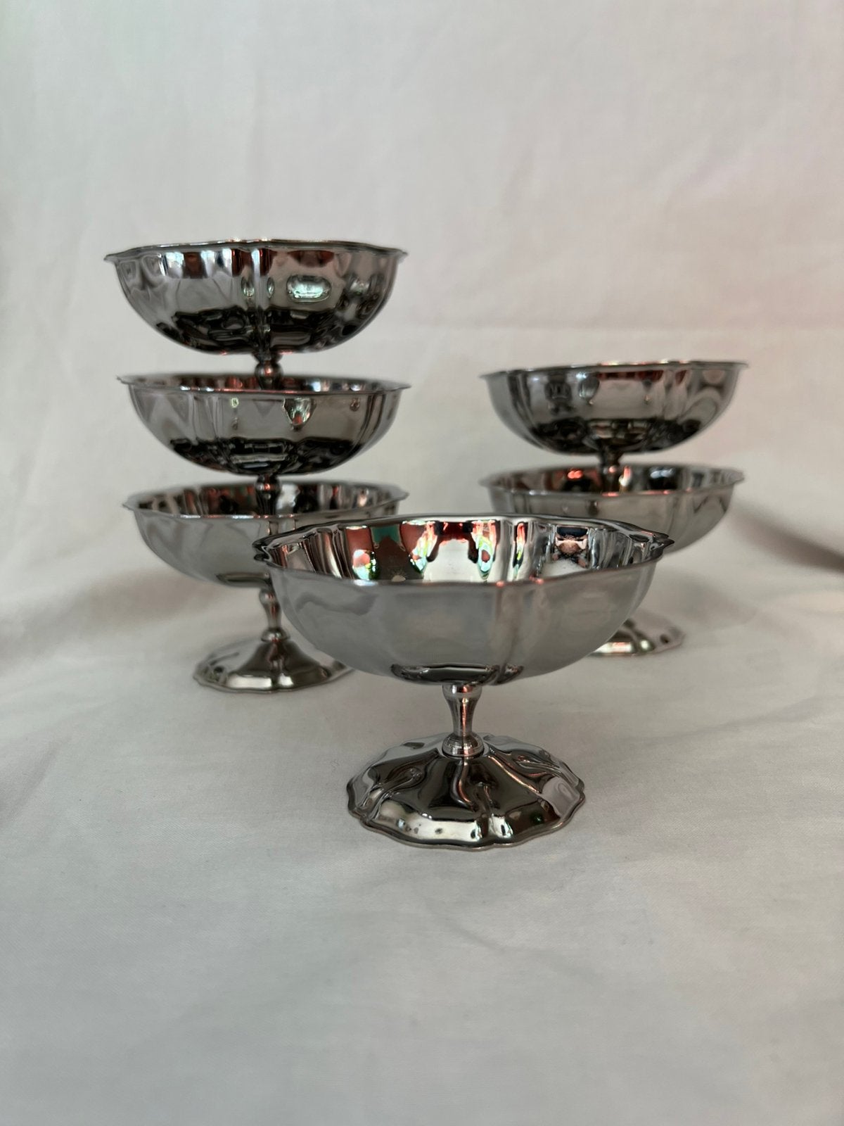 Vintage Franse RVS ijscoupes Jean Couzon | tulpvorm | inox, Ophalen, Metaal, Vintage, Kom(men)