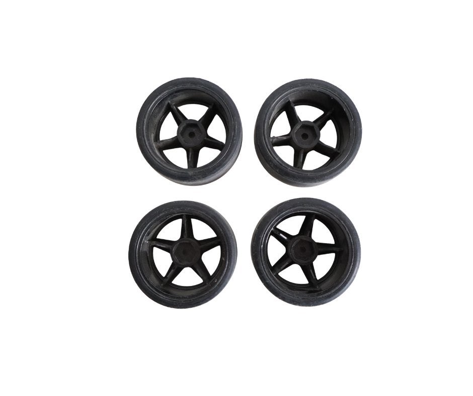 4x Tamiya banden met velg 1/10 rc auto, Ophalen of Verzenden, Gebruikt