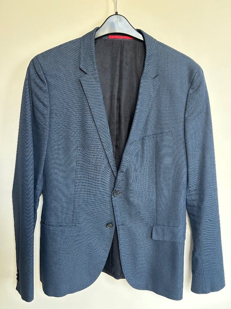 HUGO blauw Slim-fit blazer in wolblend, Kleding | Heren, Ophalen of Verzenden, Zo goed als nieuw, Hugo Boss, Maat 48/50 (M)