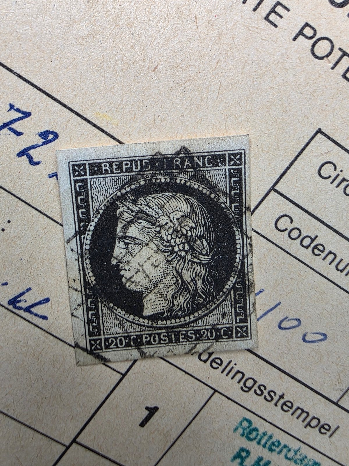 Zeldzame Franse postzegel 20c Ceres, gestempeld, Ophalen of Verzenden, Gestempeld