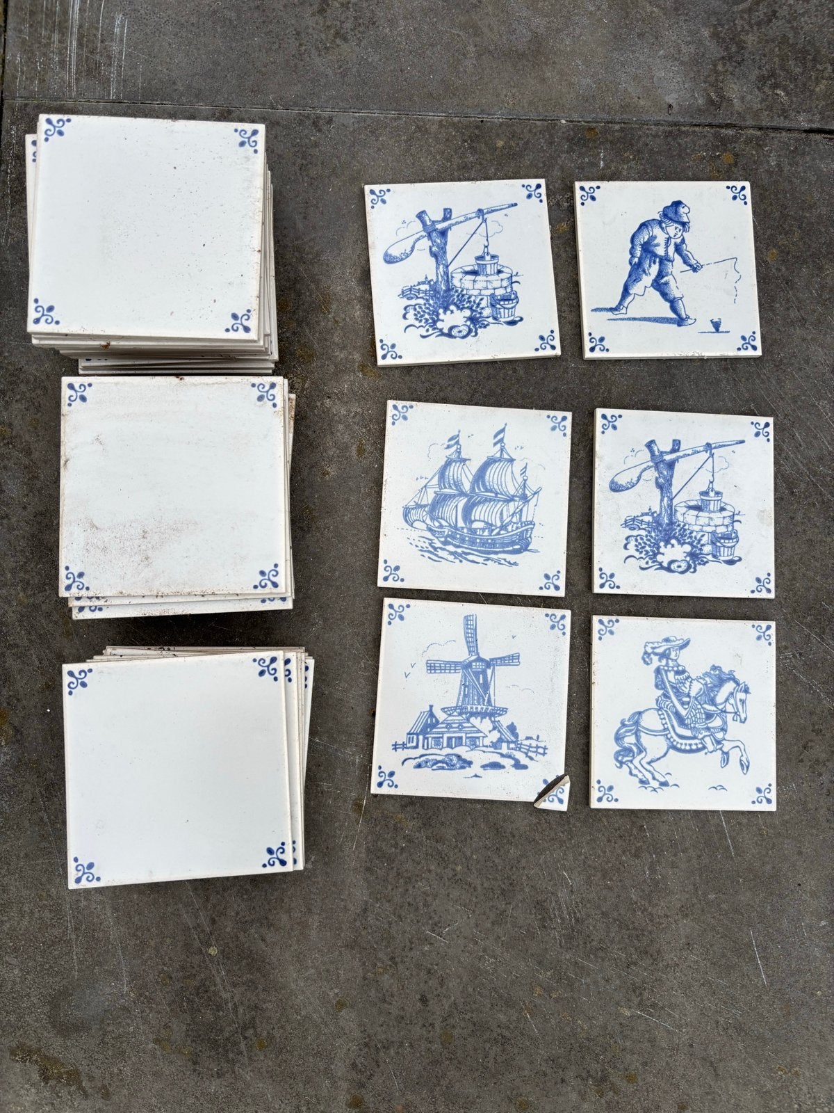 40 stuks Delfts blauwe tegels, 11x11 cm, diverse motieven, Gebruikt, Keramiek, Overige typen, Ophalen of Verzenden