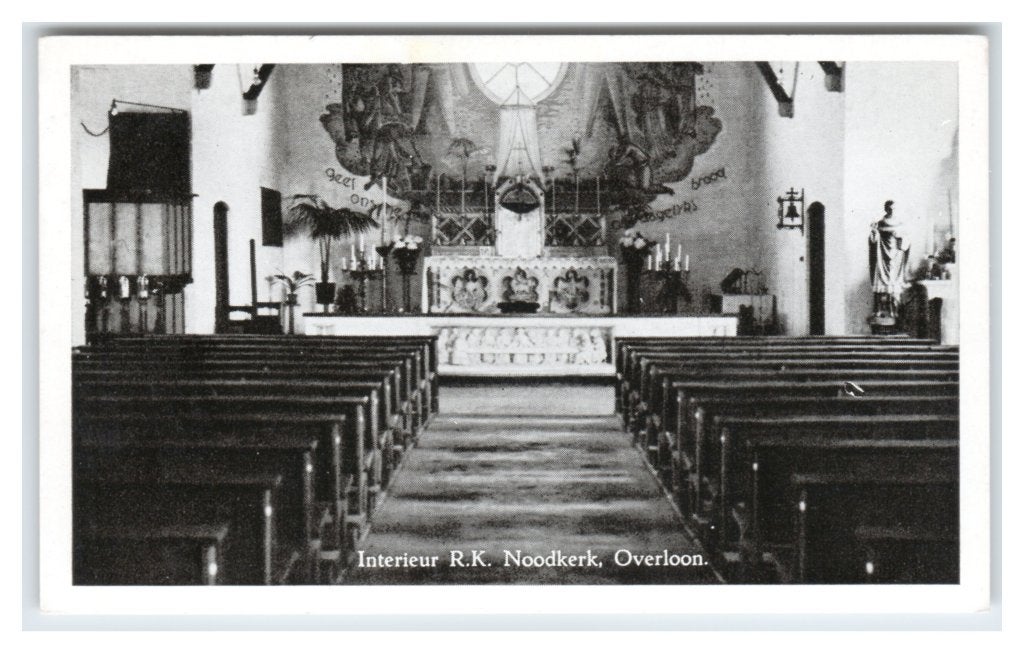Overloon, Interieur R. K. Noodkerk, Ophalen of Verzenden, 1940 tot 1960, Ongelopen, Noord-Brabant