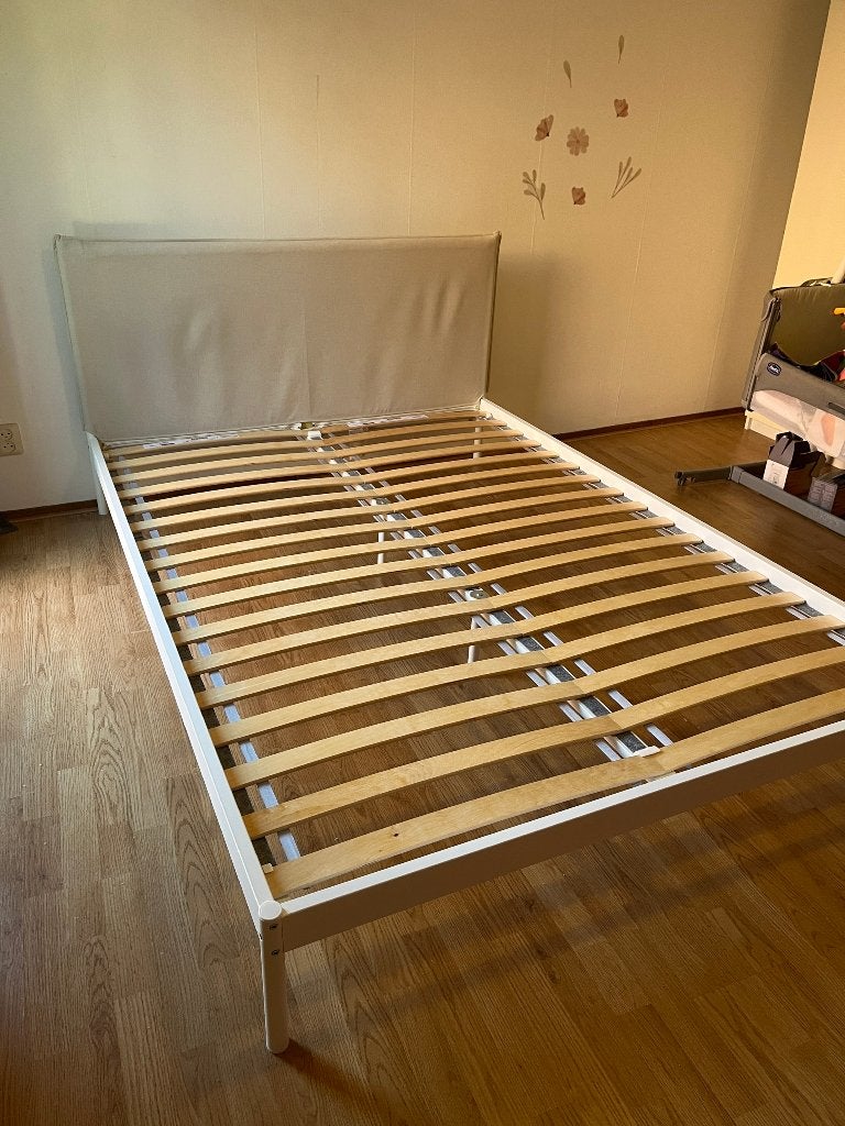 IKEA KLEPPSTAD Bedframe 140x200 cm, Ophalen, Wit, Tweepersoons, 140 cm