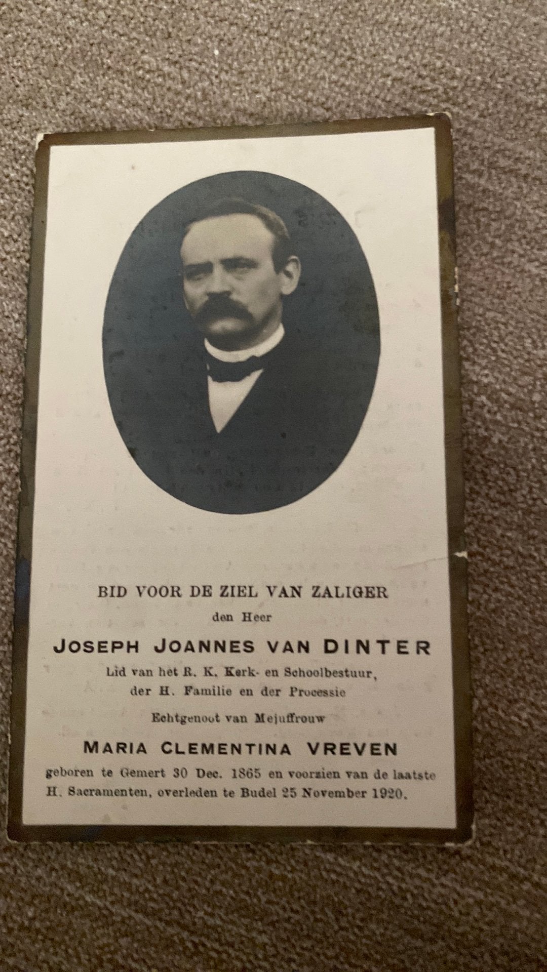 JJ van Dinter x Vreven 1865 Gemert 1920 Budel, Ophalen of Verzenden