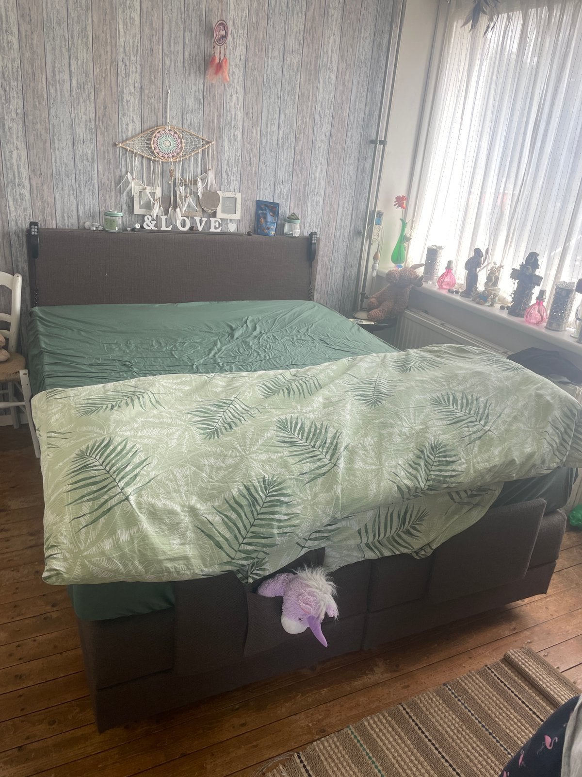 grote elektrische bed tekoop, Ophalen, Bruin, Tweepersoons, Zo goed als nieuw