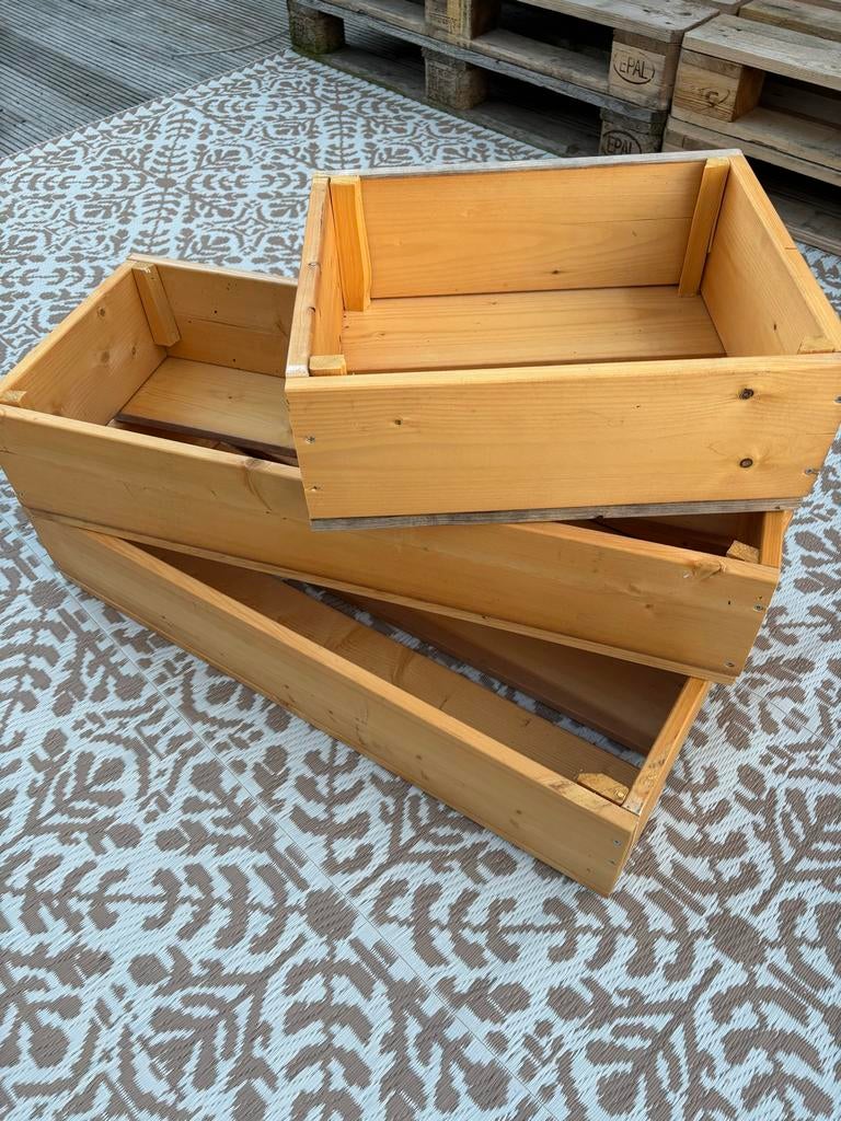 Houten kistjes / plantenbakken, Tuin en Terras, Ophalen, Zo goed als nieuw, Binnen, Rechthoekig