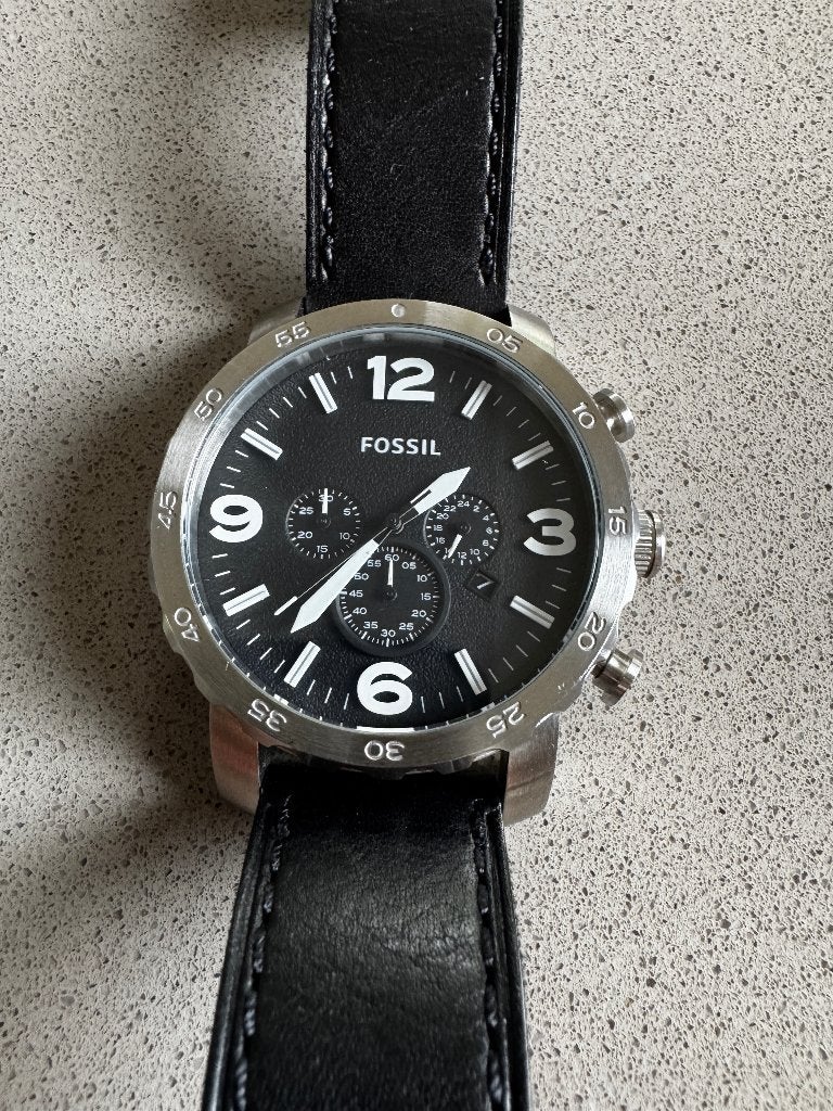 Fossil Herenhorloge JR1436 - Leer & Roestvrij Staal, Overige merken, Overige materialen, Leer, Polshorloge
