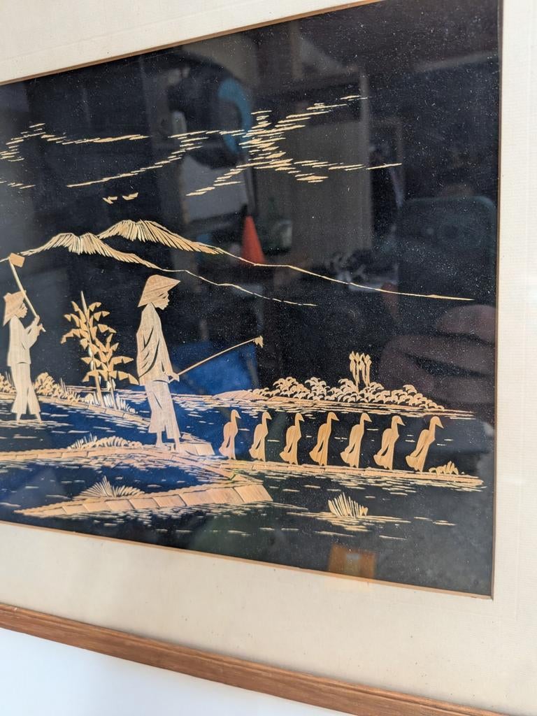 Aziatisch Stro-Inleg Wandpaneel | Handwerk | Vintage, Antiek en Kunst, Ophalen of Verzenden
