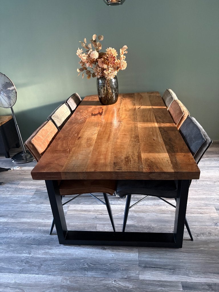 Eet tafel, Ophalen, 100 tot 150 cm, Hout met metaal onderstel, 200 cm of meer