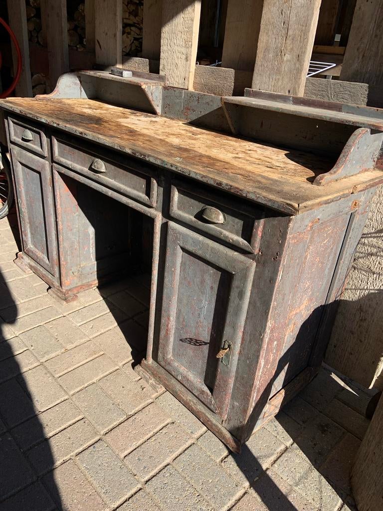 Antiek houten bureau / kastje / wastafelkast, Ophalen, Gebruikt