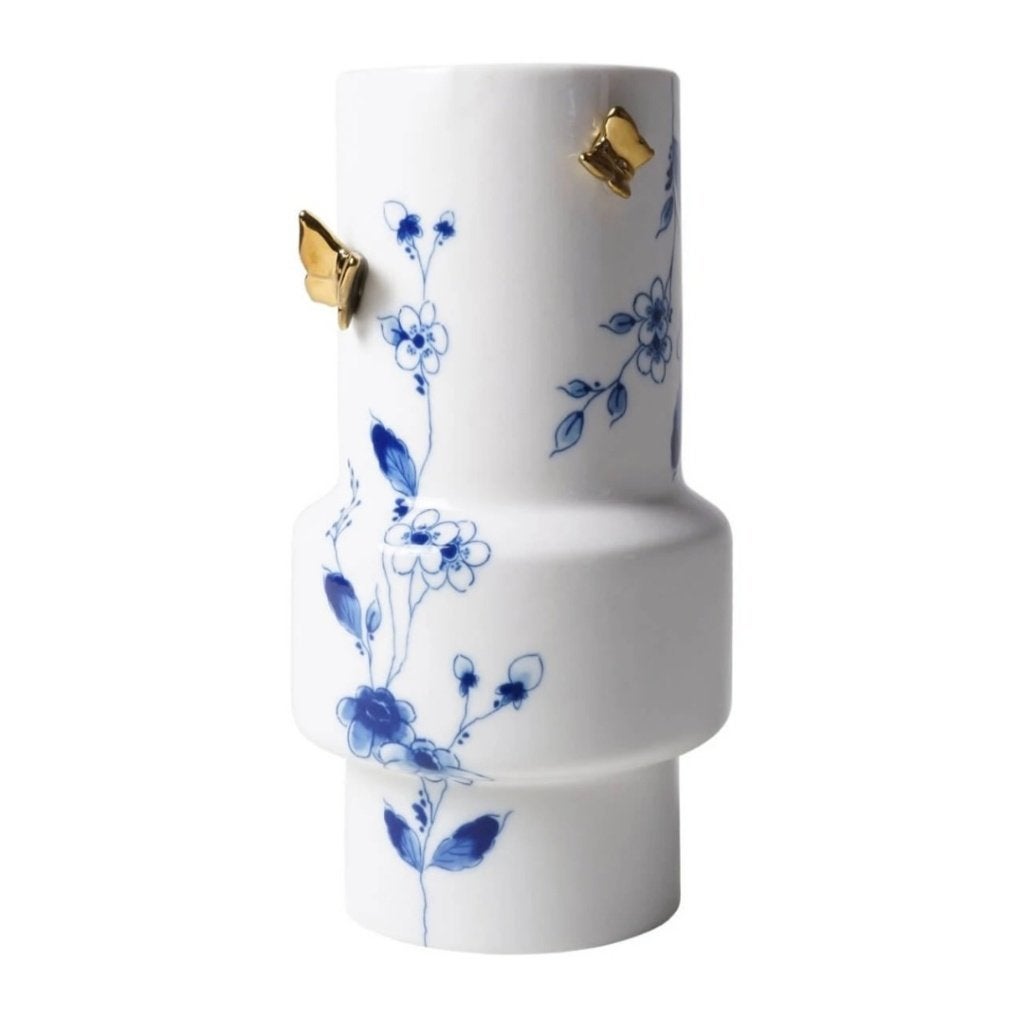 Vaas Cilinder 3D Vlinders - Vlindergoud - Keramiek - 21 cm, Verzenden, Vaas, 21 cm, Steen/keramiek
