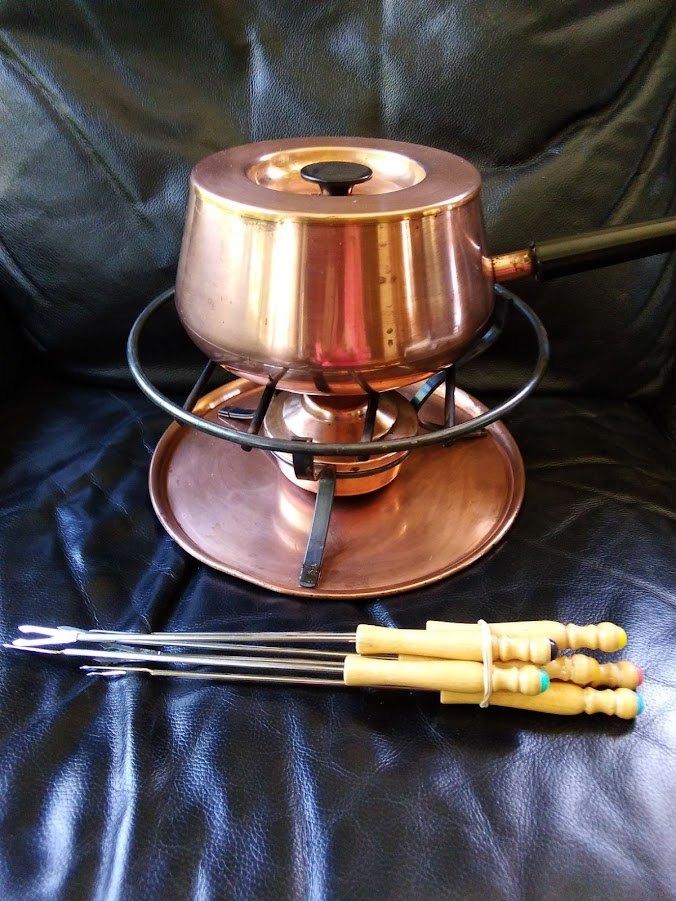 Fondue-set van roodkoper, incl vorkjes, Witgoed en Apparatuur, Fonduesets, Ophalen of Verzenden, Gebruikt, Brander, Fondueset