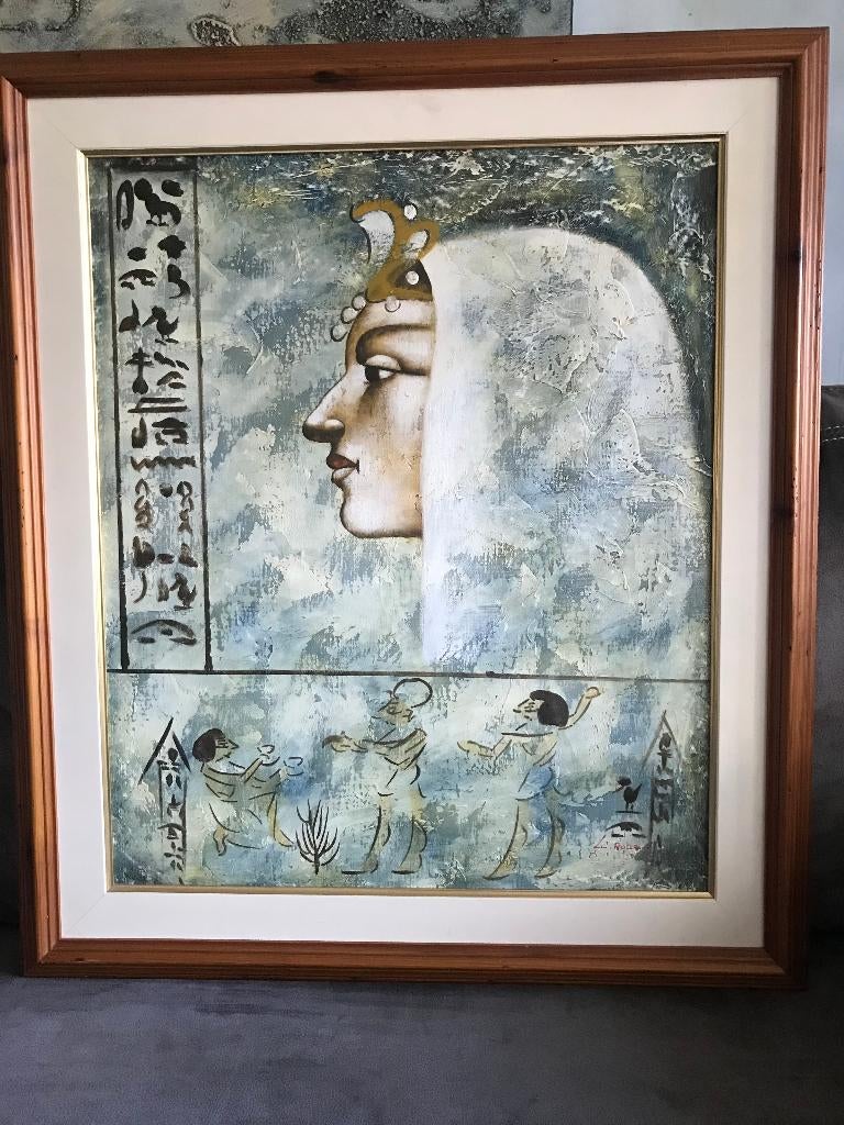 Vintage Schilderij Egypte Cleopatra., Ophalen, 50 tot 75 cm, Zo goed als nieuw, Schilderij