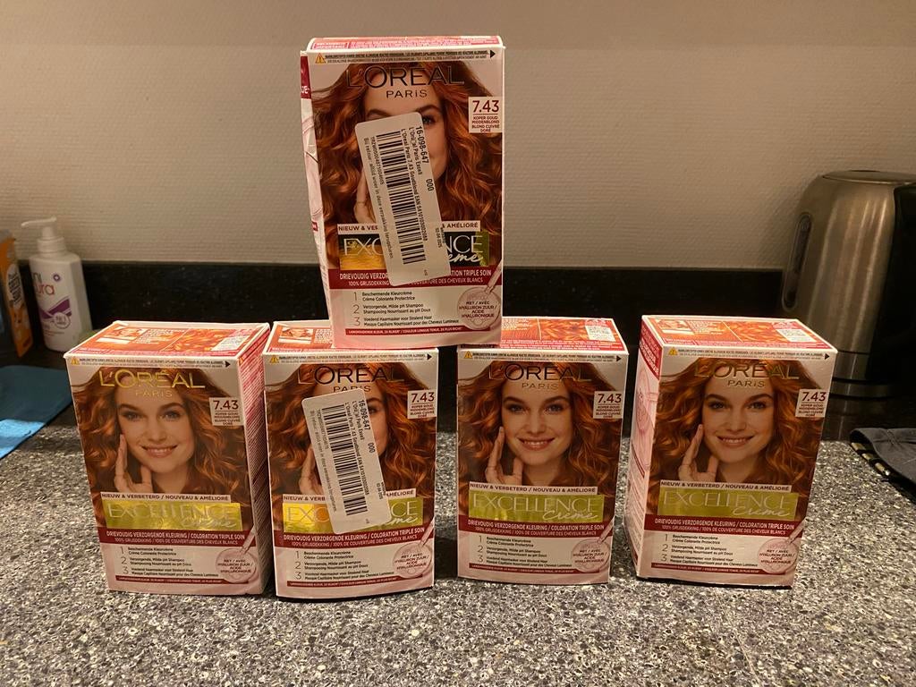 L'Oréal Excellence Crème Haarverf 5x 7.43 & 1x 6.54, Ophalen of Verzenden, Nieuw, Overige typen