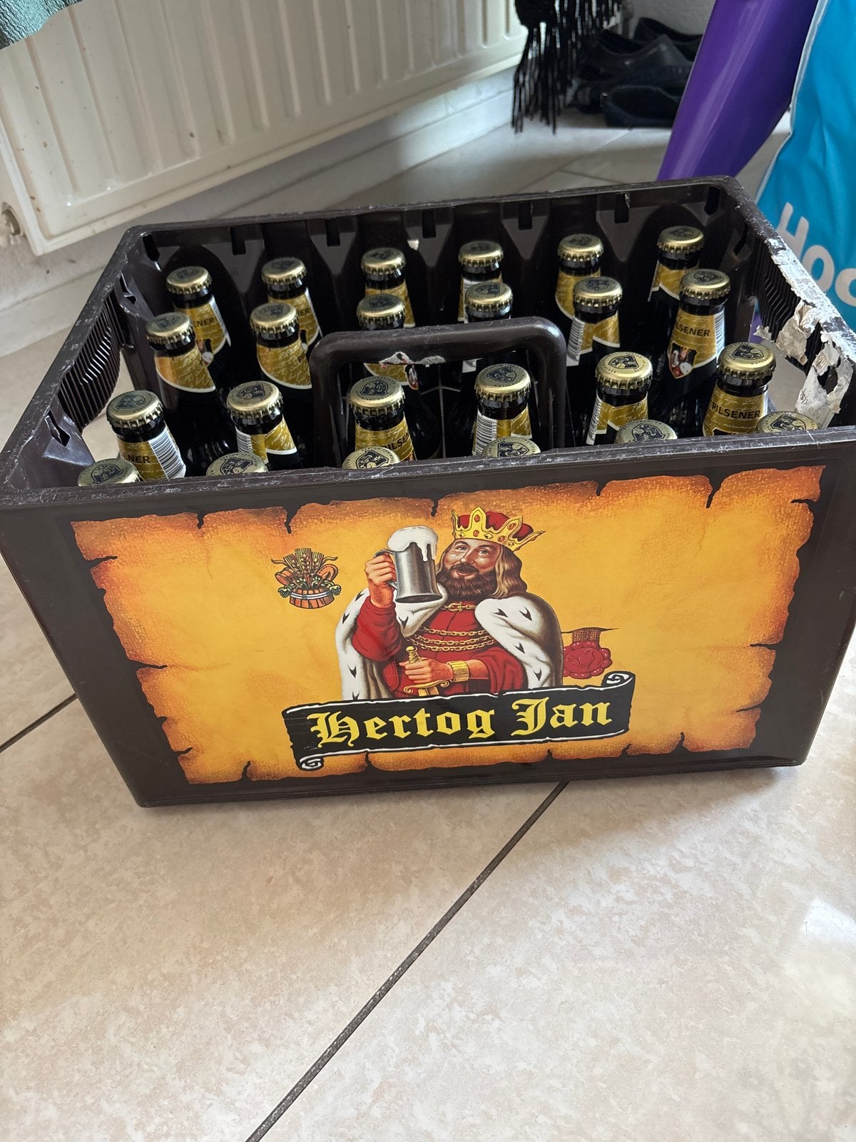 Hertog Jan bierkrat met flessen -volle krat, Ophalen of Verzenden, Gebruikt