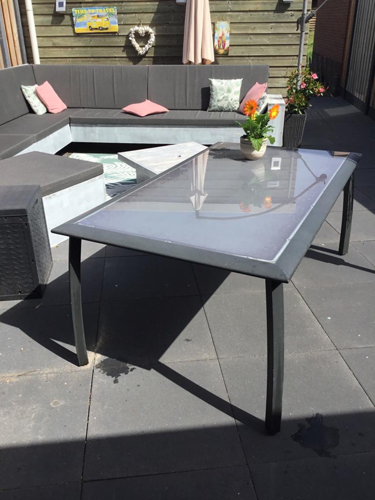 Hartman tuintafel met glasplaat, Ophalen, Gebruikt, Rechthoekig, Aluminium