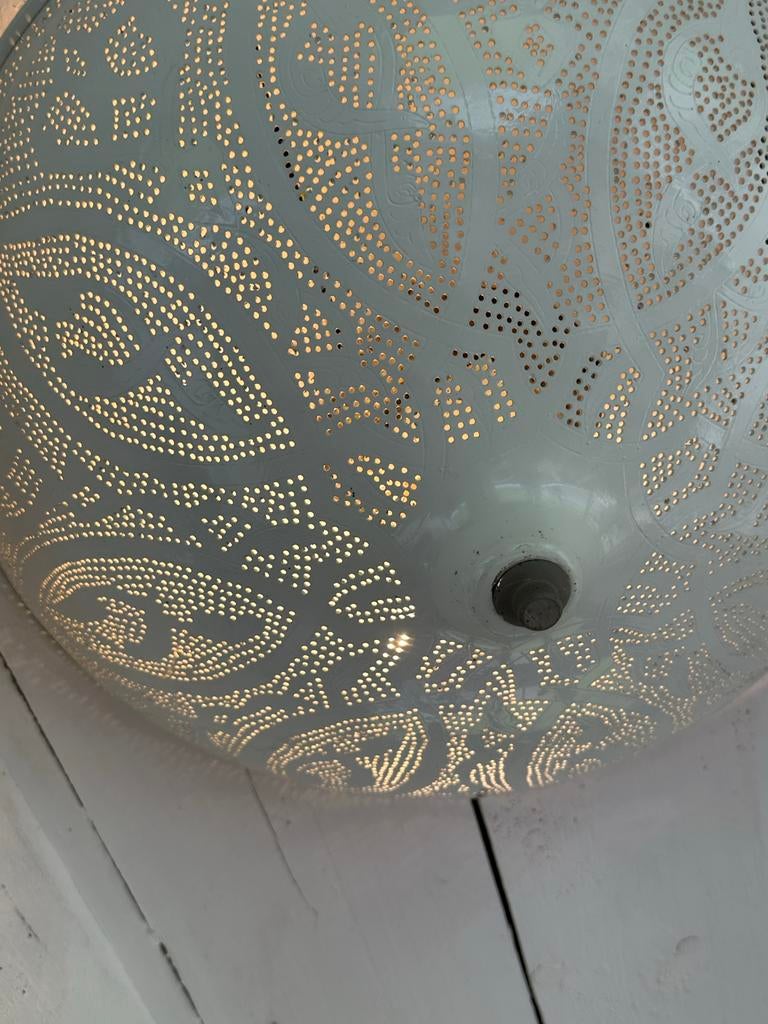 Witte plafondlamp (Mecico) koperen basis., Ophalen of Verzenden, Zo goed als nieuw, Overige materialen
