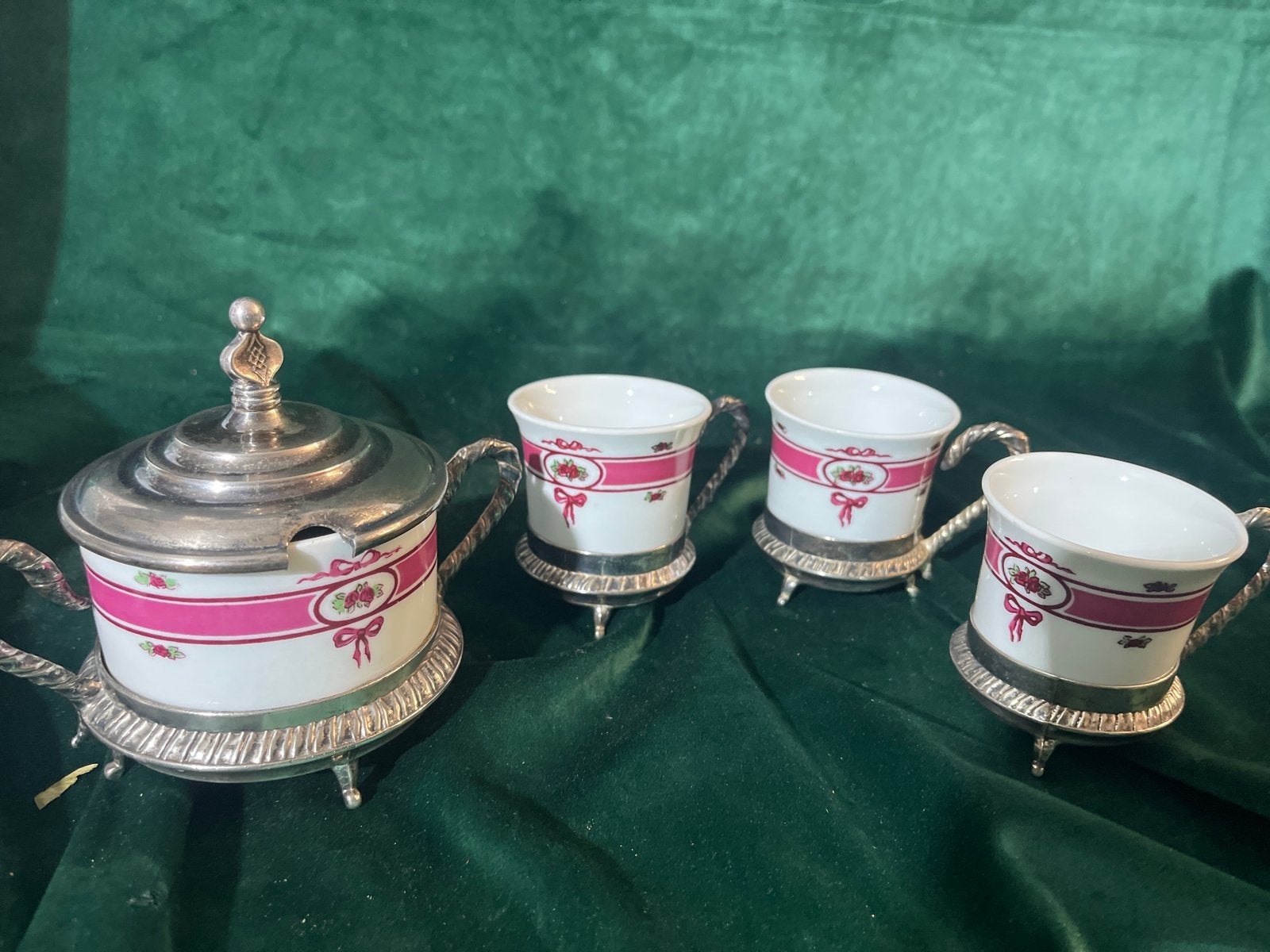 Vintage Italiaans Porseleinen Suikerpot en Kopjes Set, Verzenden