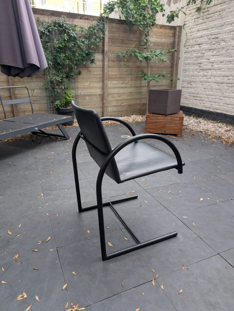 6x Zeldzame Leolux Jaren 80 Design Stoelen - Zwart Leer, Huis en Inrichting, Ophalen, Postmodernism / 80s avant-garde design, Zwart