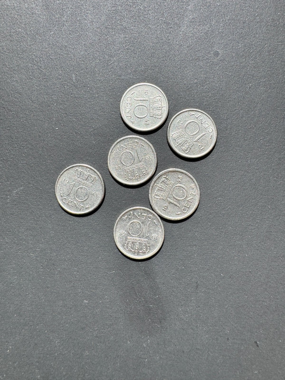 6st. Nederland 10 cent (dubbeltje) 1948 - Mule km177 nikkel., Ophalen of Verzenden, Koningin Wilhelmina, 10 cent