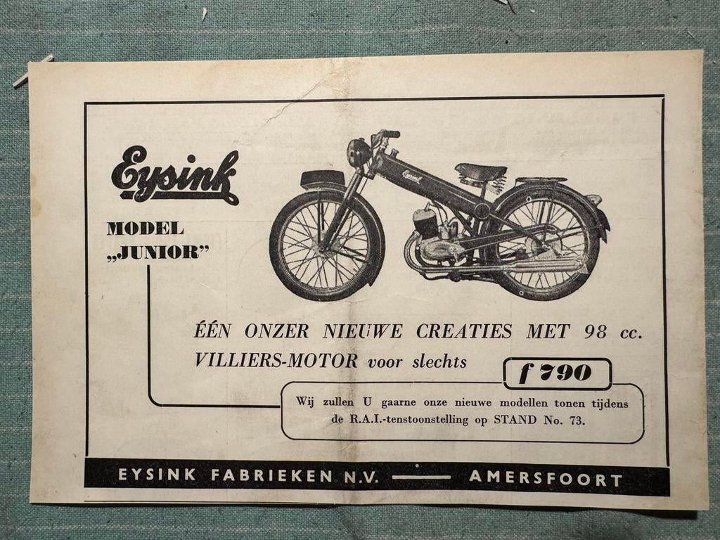 Advertentie Eysink Junior 98cc Villiers, Ophalen of Verzenden, Gebruikt, Motoren