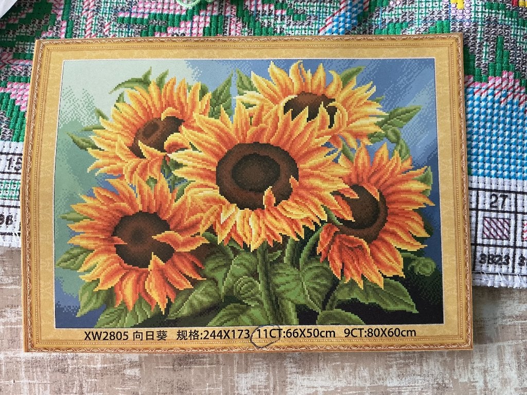 Borduurpakket compleet Zonnebloemen 66 x 50cm, Ophalen of Verzenden, Nieuw, Patroon