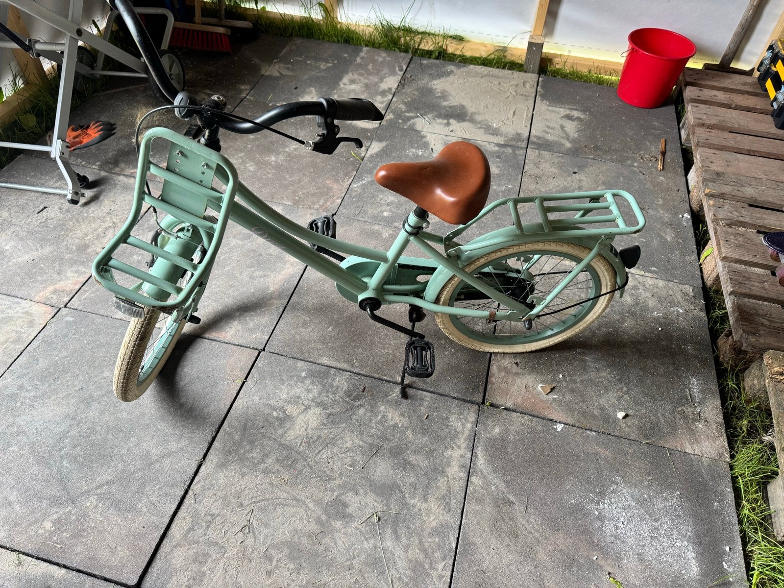 Leuke mintgroene transportfiets met voordrager, Terugtraprem, Gebruikt, Versnellingen, 50 tot 53 cm