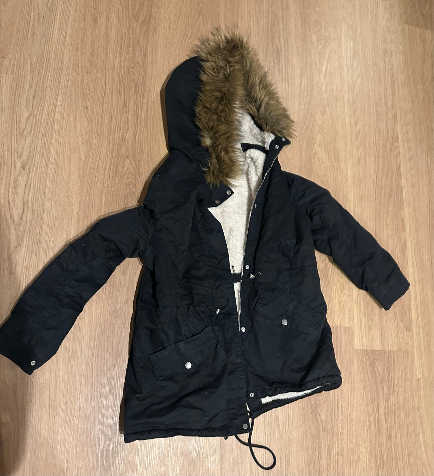 H&M Divided Zwarte Parka met Bontkraag, Ophalen, Nieuw, Maat 38/40 (M), Zwart