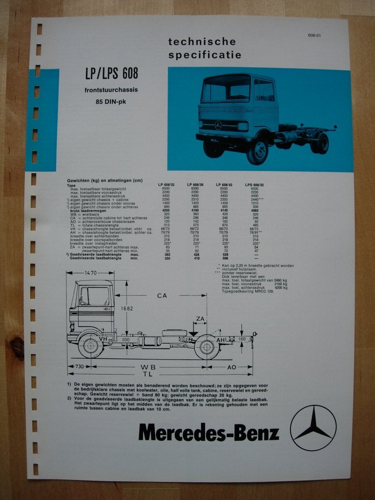 Mercedes LP / LPS 608 Technische Specificatie Brochure 1976, Zo goed als nieuw, Mercedes-Benz, Mercedes, Ophalen of Verzenden