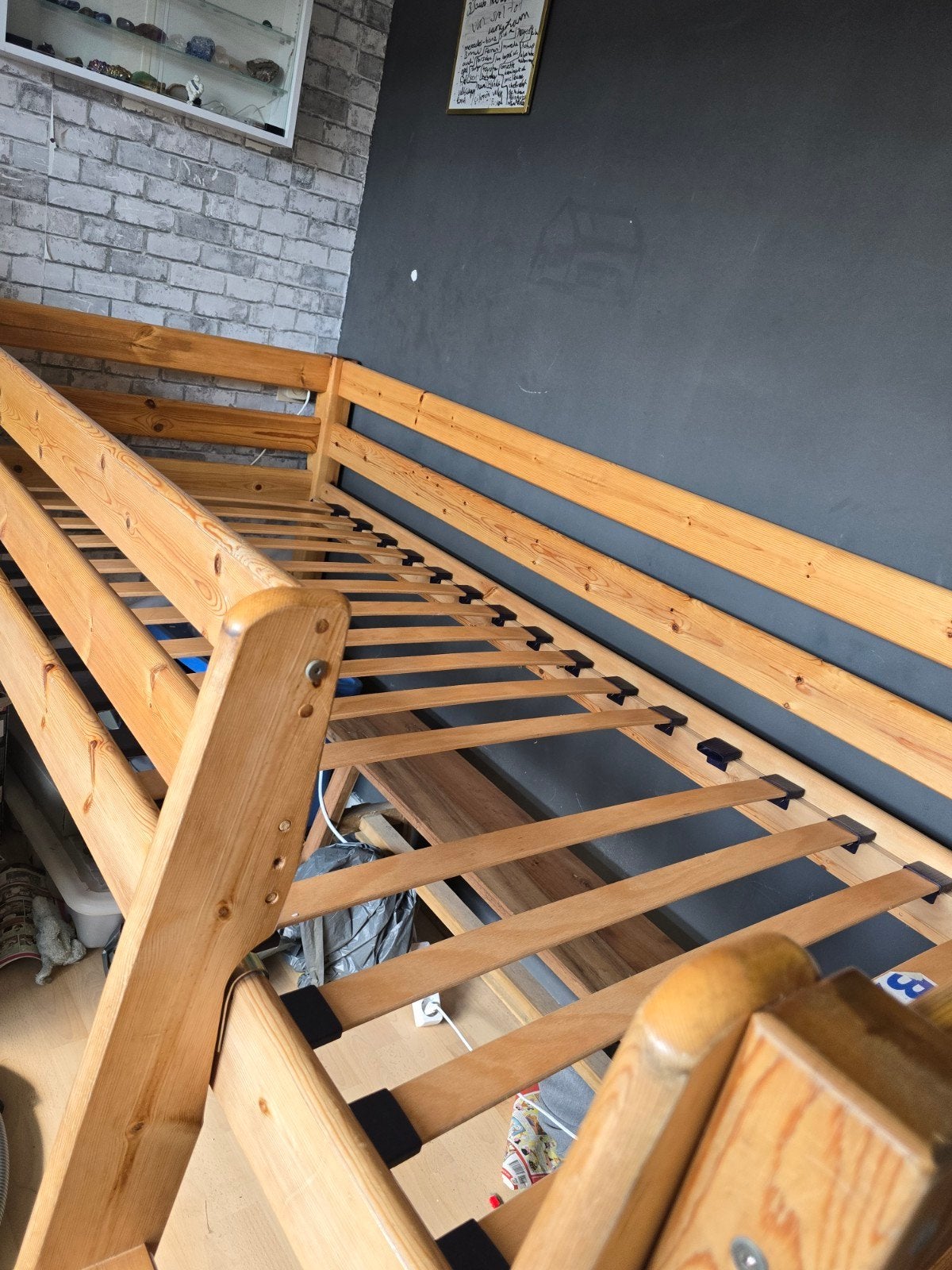 Houten  half hoogslaper met lattenbodem, Huis en Inrichting, Ophalen, Gebruikt, 90 cm, Eenpersoons