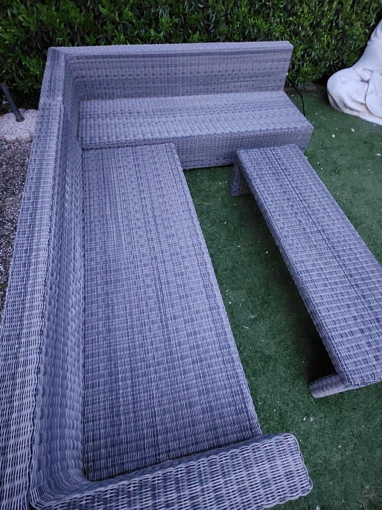 Luxe loungeset BELLAGIO 2m x 2m met lange hocker/tafel €100, Ophalen, Rotan, Loungeset, Bank